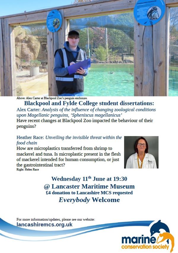 Poster with same info as this page and photo of young man standing in front of penguin enclosure at blackpool zoo..